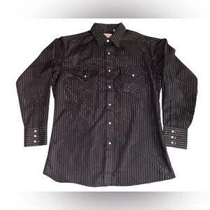 Ely Cattleman Pearl Snap Western Shirt Men’s Size M Black Gold Stripe